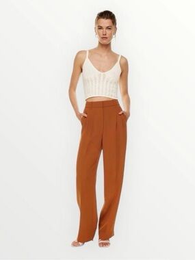 NWT $148 Aritzia Wilfred Anise Brown Crepette The Effortless Pants Size US 12